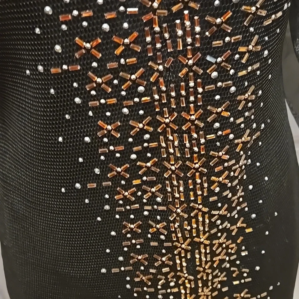 Elegant Black Evening Dress Metallic Detailing Lined Body Large Zip Back - Picture 5 of 12